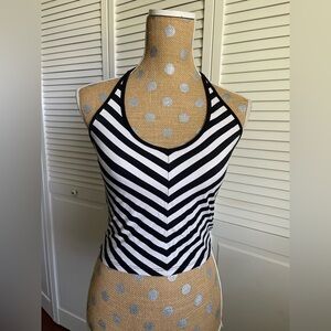 Ambiance apparel black, and white stripe halter tank